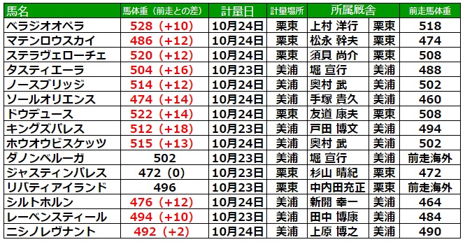 天皇賞秋2024 調教後の馬体重